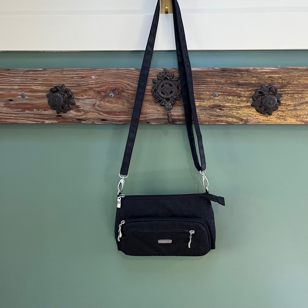Baggallini Black Leopard Print Convertible Crossbody Shoulder Bag Adj. Strap